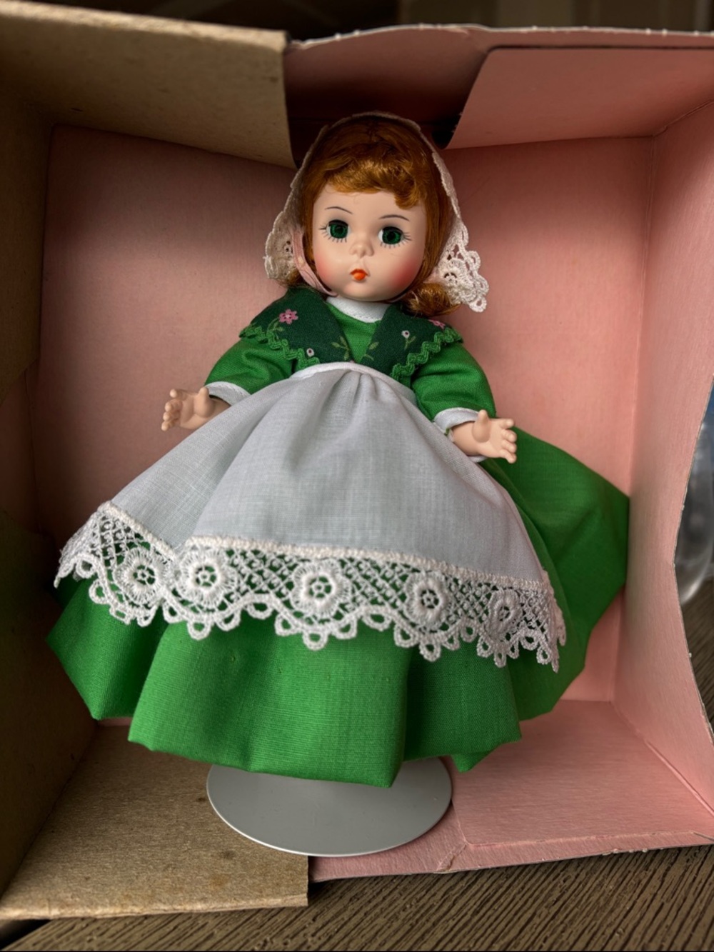 Madame Alexander Green Dress Doll with White Lace Apron